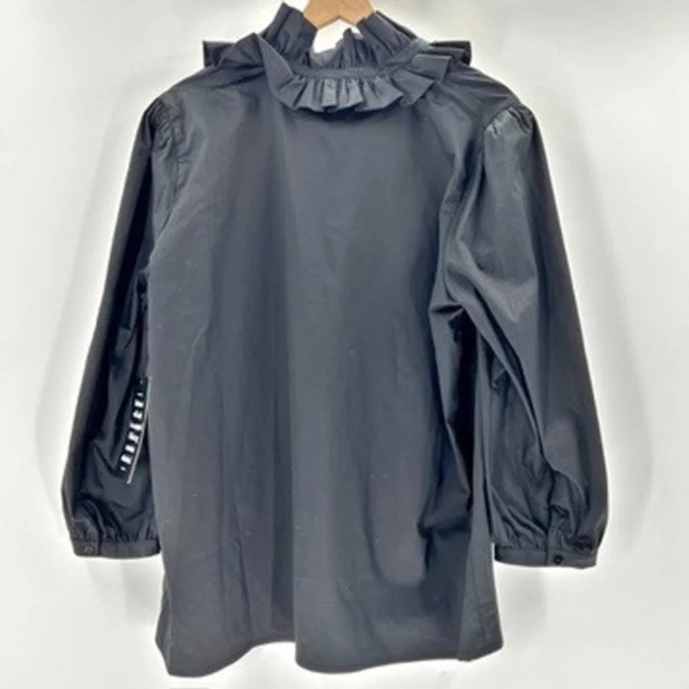 Tuckernuck‎ Black Ruffle Neck Bouvier Blouse Puff Sleeve  XXL New